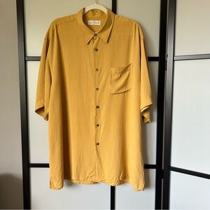 [XL] Marks & Spencer Vintage 100% Silk Mustard Casual Button Down Dress Shirt